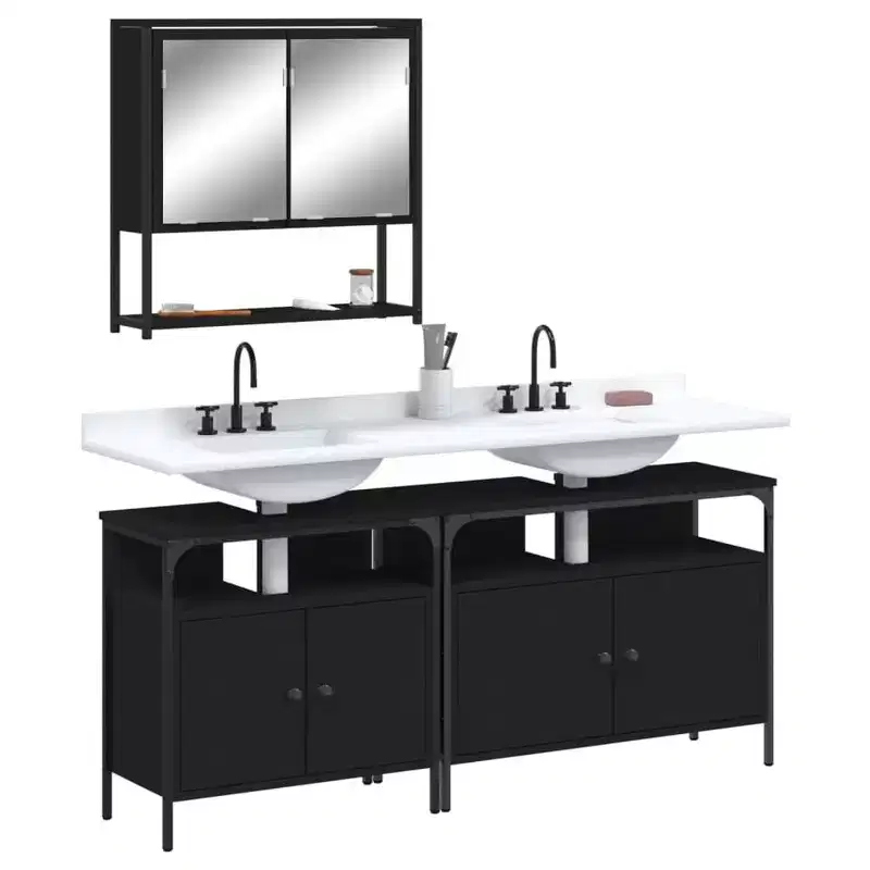 vidaXL Bathroom Furniture Set with Shelf 3 pcs Engineered wood Storage Cabinet