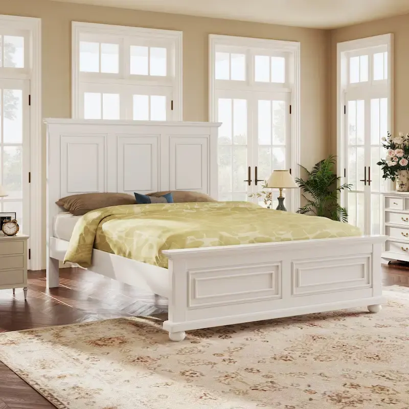 Vintage Style King Size Wooden Platform Bed - Elegant & Sturdy