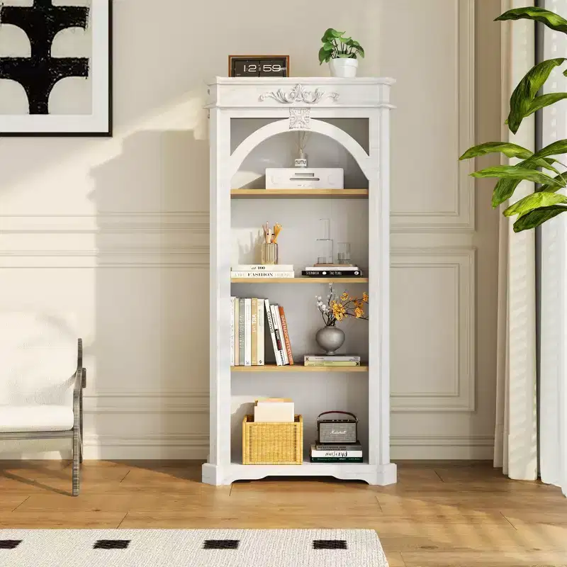 Modern Arched Display Cabinet, Storage Cabinet with 4 Shelves, Freestanding for Living Room, Hallway and Office, White