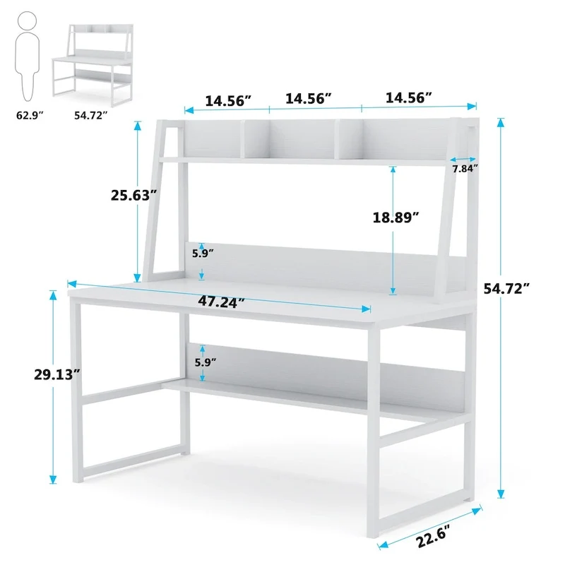 47 Inch Modern Computer Desk with Hutch and Bookshelf