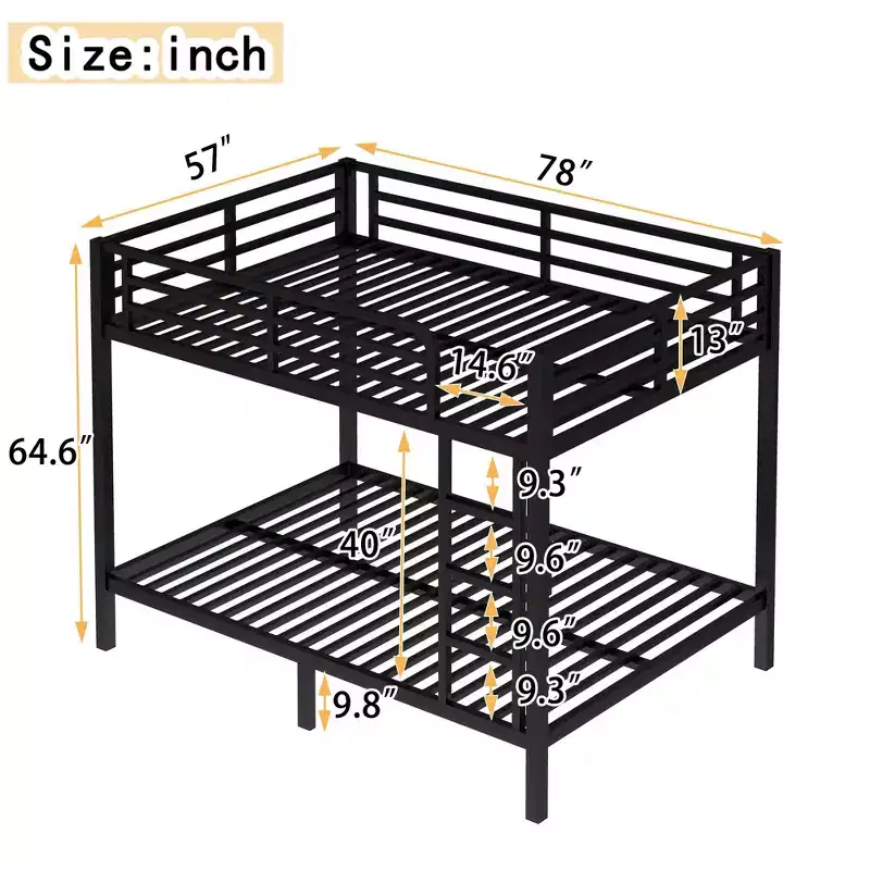 Metal Full over Full Bunk Bed for Teens and Adults Space-Saving and No Box Spring Needed Black