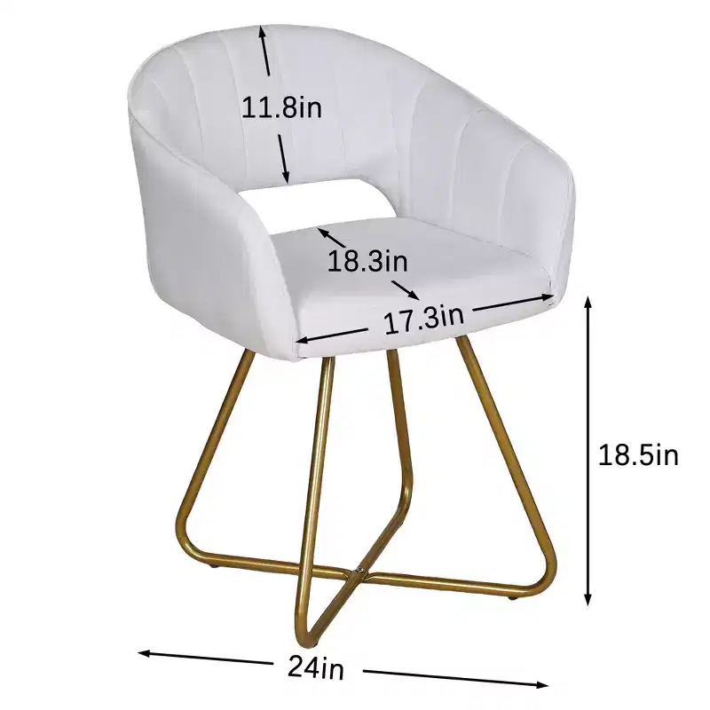 White Velvet Accent Armchair with Gold Metal Base, Padded Seat & Back, Seats 1