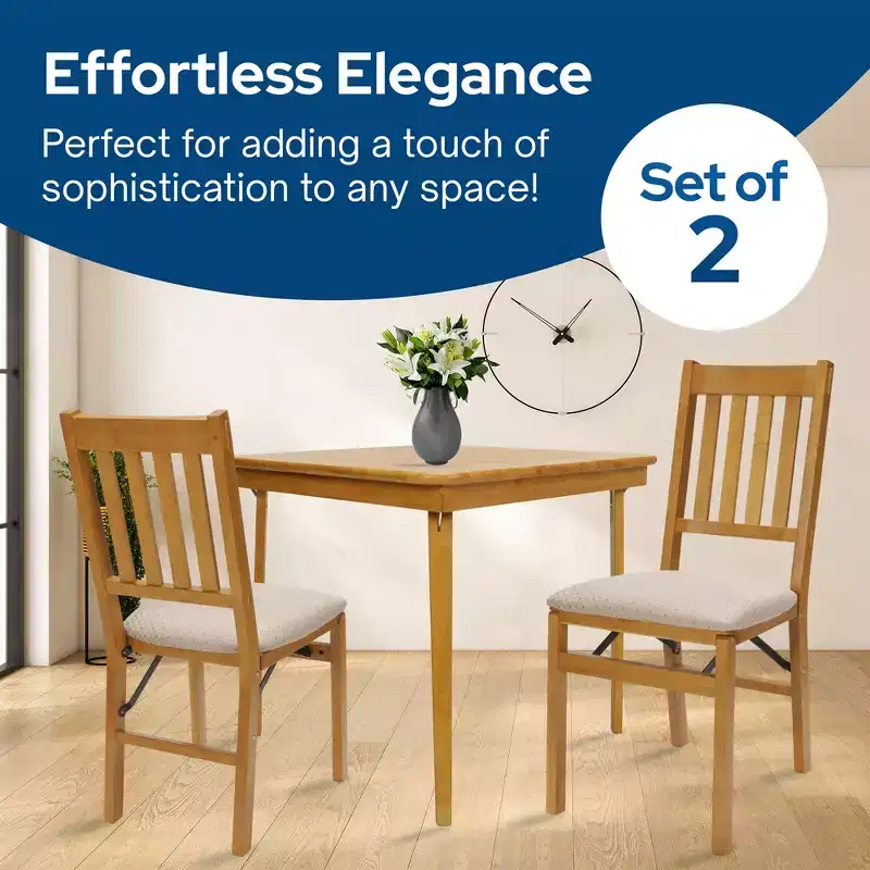 Arts and Craft Wooden Folding Chairs with Padded Seats, Oak, Set of 2