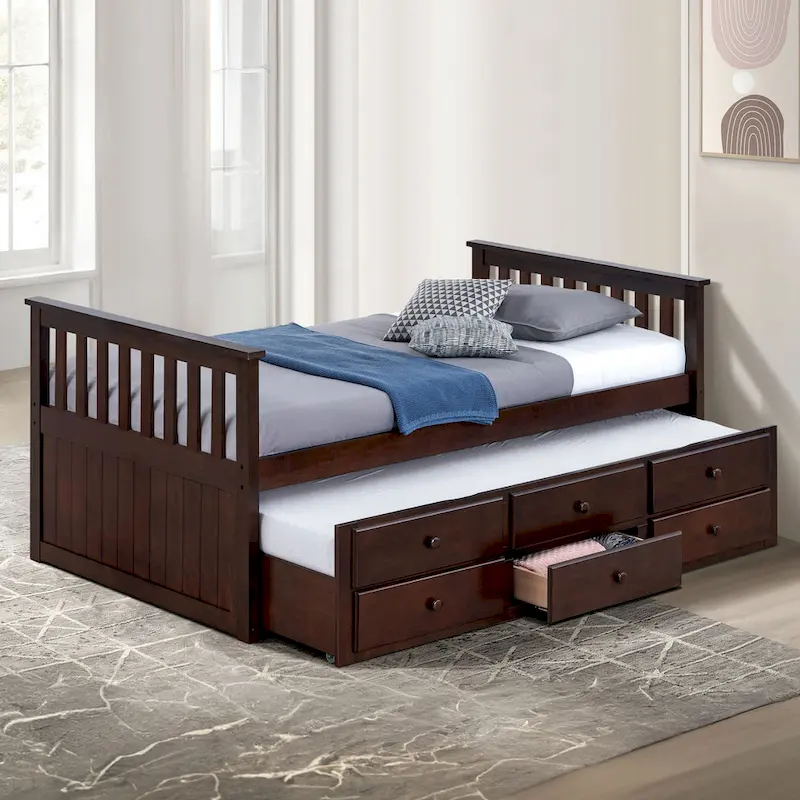 Twin Captain Bed with Trundle and Three Drawers