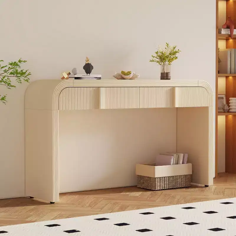 Whisen Minimalist Entryway Console Table with Soft Rounded Curves, Elegant Grooved Drawers & Glossy Durable Surface