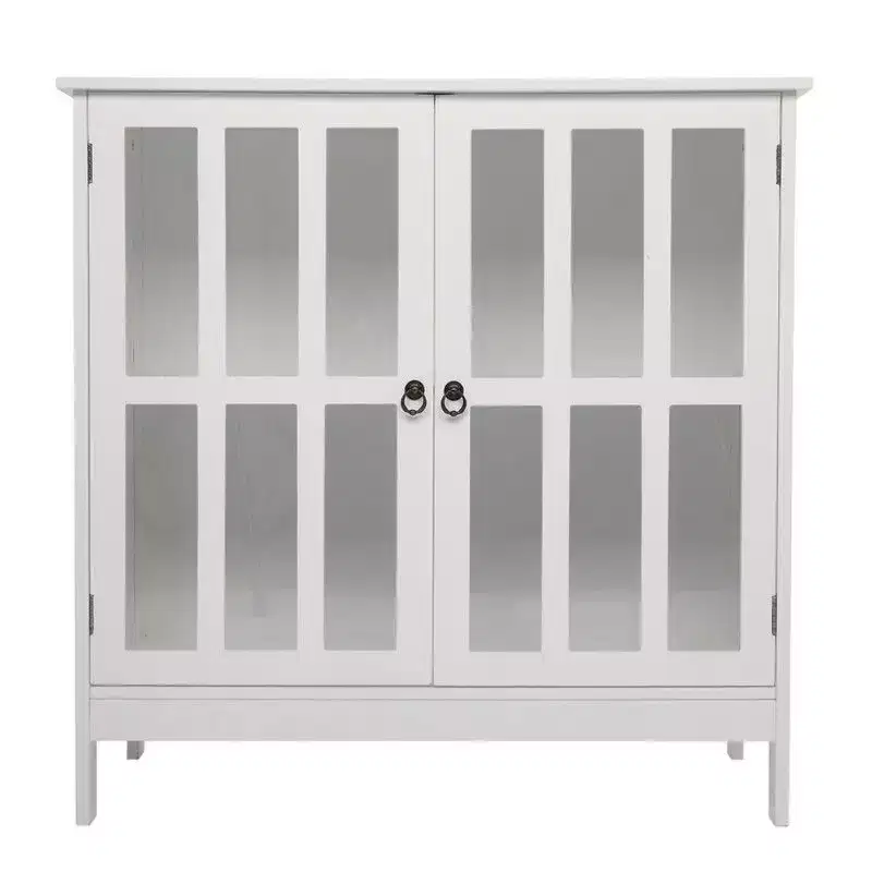 Transparent Door Free Standing Accent Storage Cabinet, White