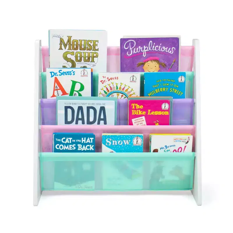 Kids' Bookshelf 4 Tier Book Organizer White/Fresh Pastel: Small Bookshelf for Kids Room, MDF