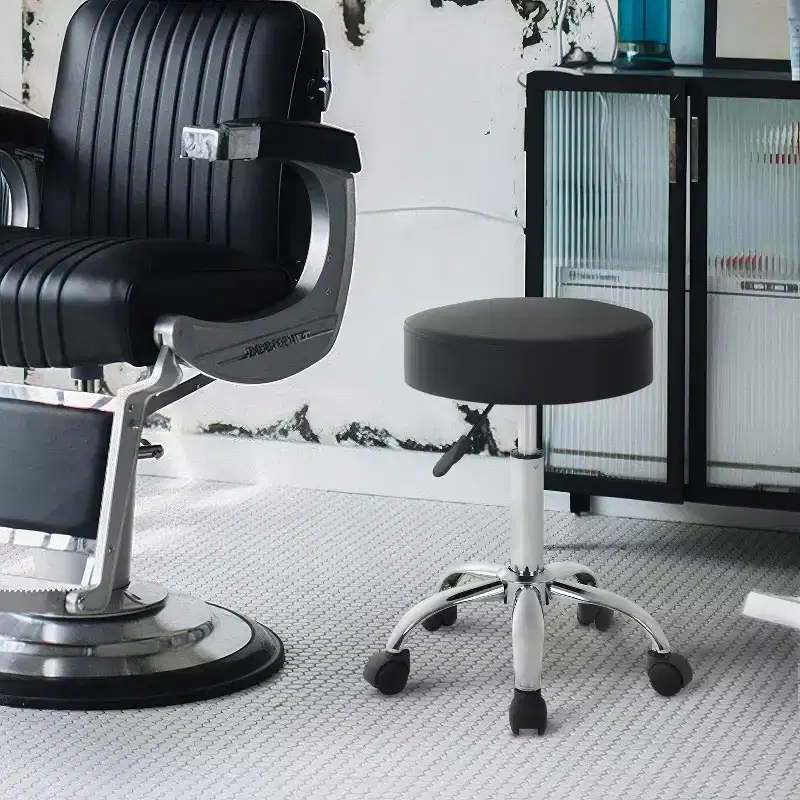 Versatile Salon Chair Round Rolling Stool Adjustable Height PU Leather Seat Cushion