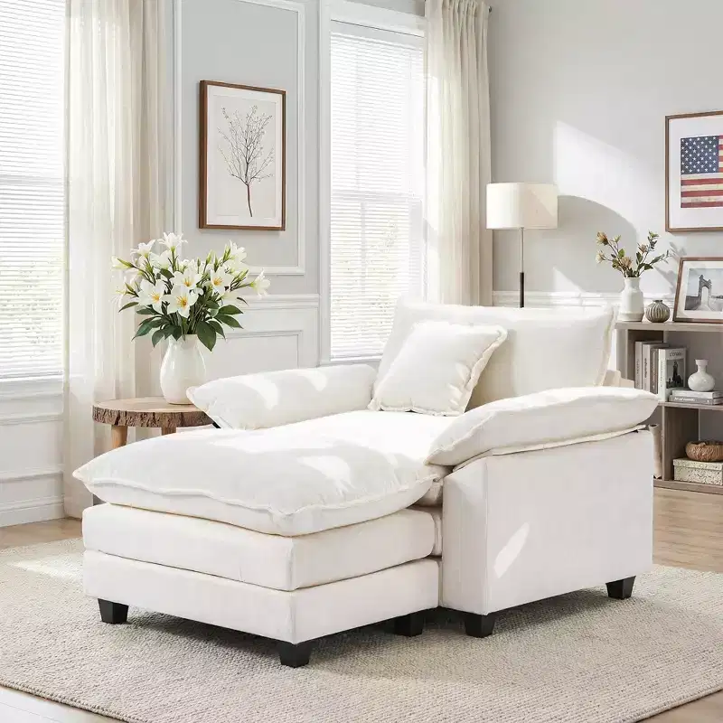 Oversized Chenille Accent Chair with Ottoman