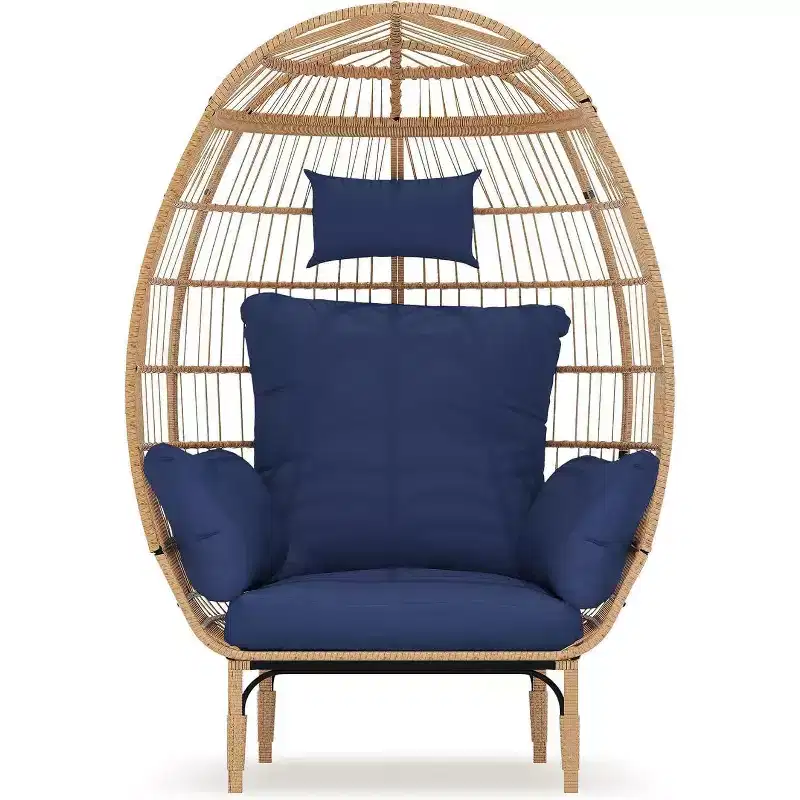 GustoWave Wicker Egg Chair,Oversized Indoor Outdoor Lounger for Patio for Backyard, Living Room, w/5 Cushions, Steel Frame