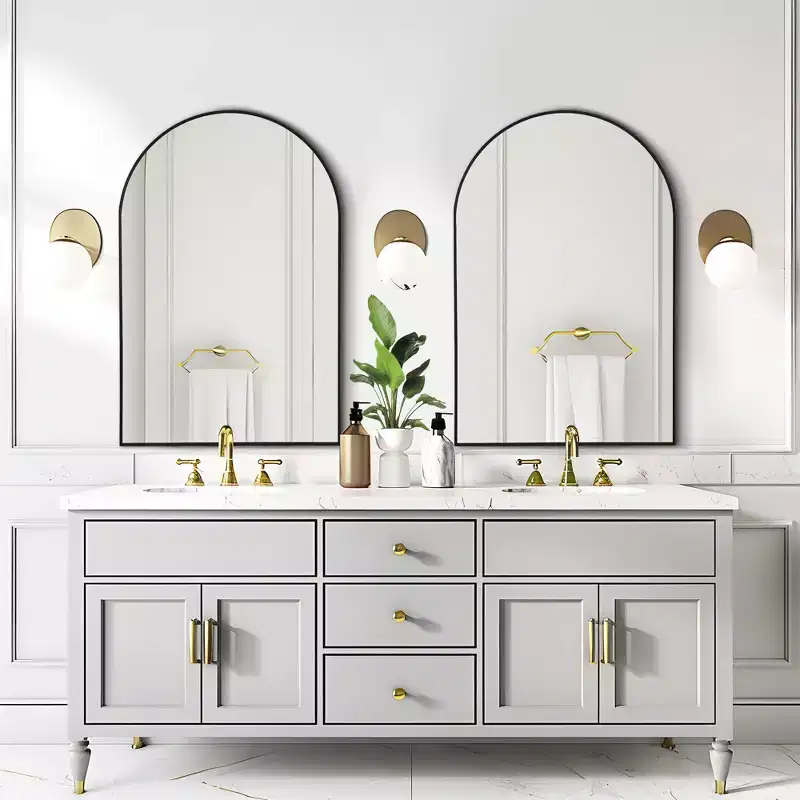 Dovelina 36H x 24W Modern Arch Bathroom Wall Mirror Metal Framed Vanity Mirror Decorative Leaning Mirror