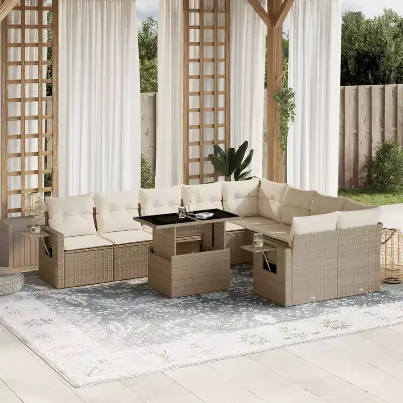 vidaXL 10 Piece Patio Sofa Set with Cushions Poly Rattan