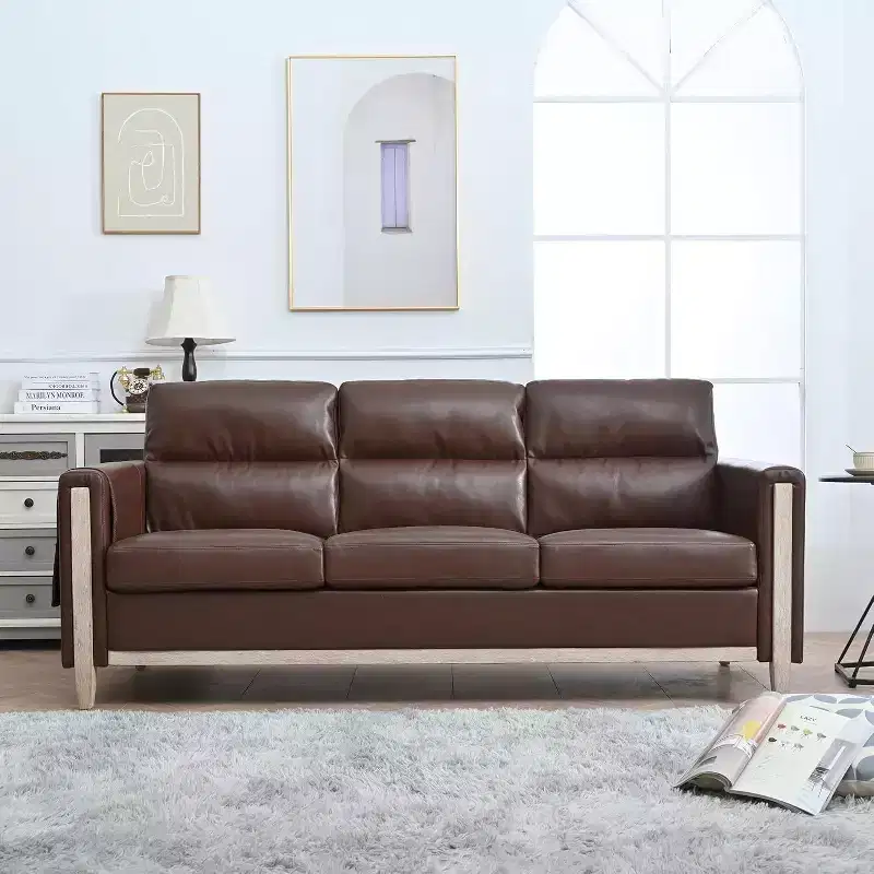 Acekool Modern Upholstered 3-Seater Sofa, Loveseat with Side Pocket, Wood Frame, for Living Room, Bedroom, Office, Gray