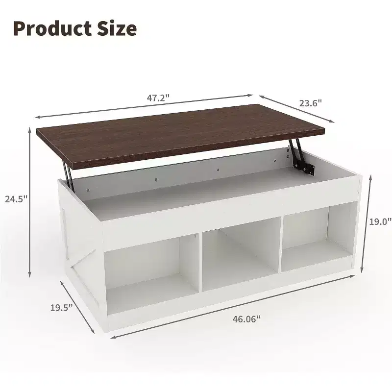 Elegant Smooth Slow Motion Lift-Top Coffee Table | Hidden Storage & Removable Shelf, Rustic Farmhouse Wood-Metal Design, Easy Assembly