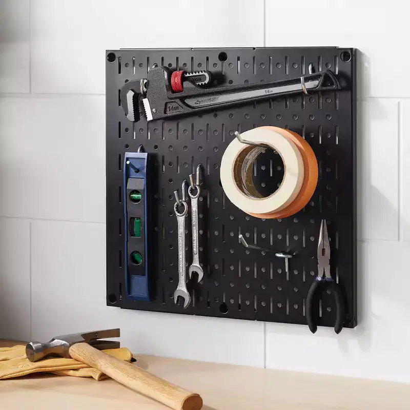 16 Square Metal Pegboard - Brightroom™: Wall & Garage Storage Organizer, Carbon Steel, Black, 100 lb Capacity