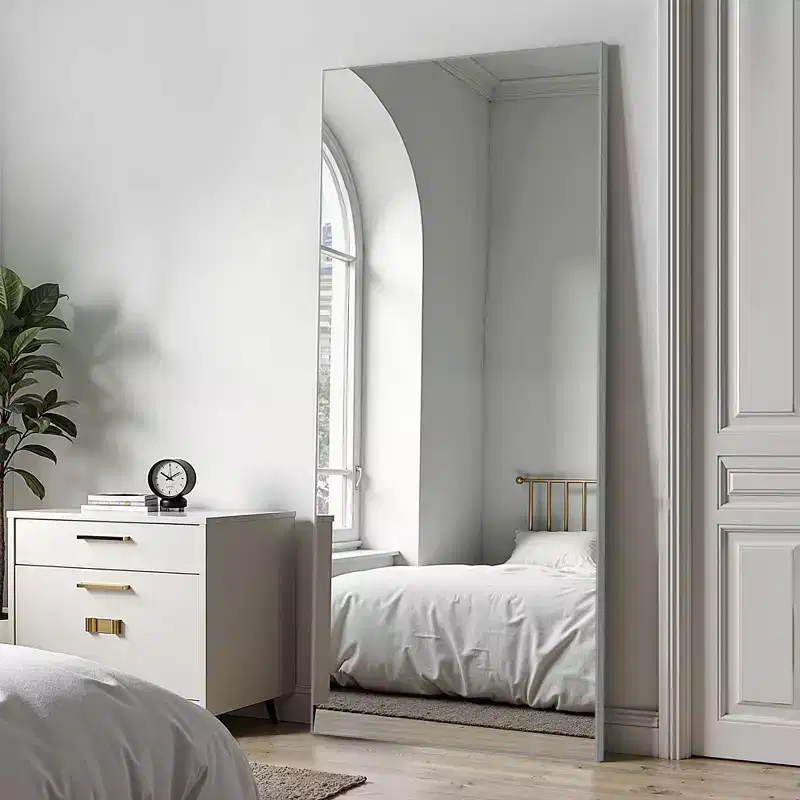 PexFix 31 in. W x 71 in. H Rectangular Metal Framed Full Length Wall Mirror Free Standing Mirror in Silver