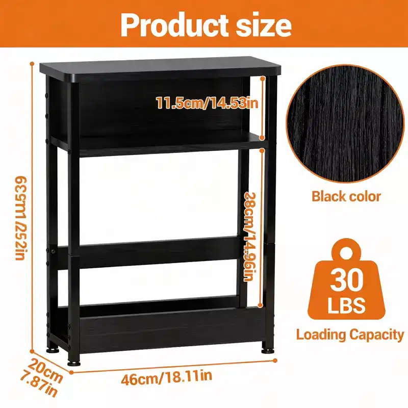 COZONY Narrow Side Table with 3-Tier Storage Shelf & Magazine Rack, Slim End Table for Small Spaces, Modern Skinny Bedside Nightstand for Living Room