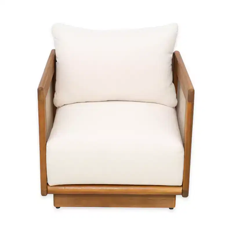 Christopher Knight Home Grath Patio Mid-Century Modern Acacia Wood Textilene Club Chair with Thick Cushion