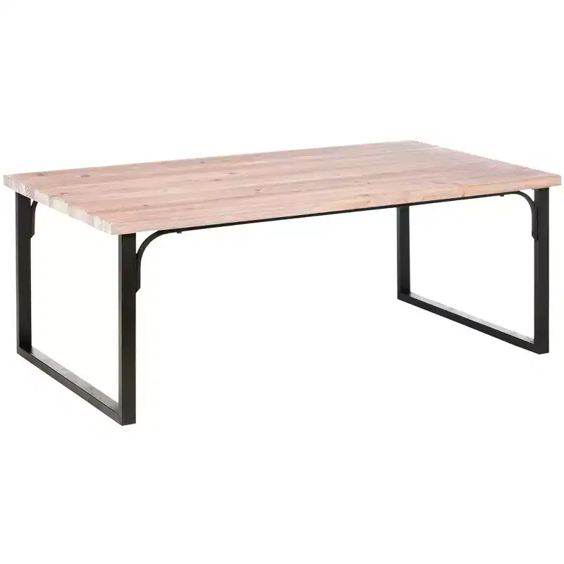 Rectangle Coffee Table, Brown, Fir Wood and Iron Frame