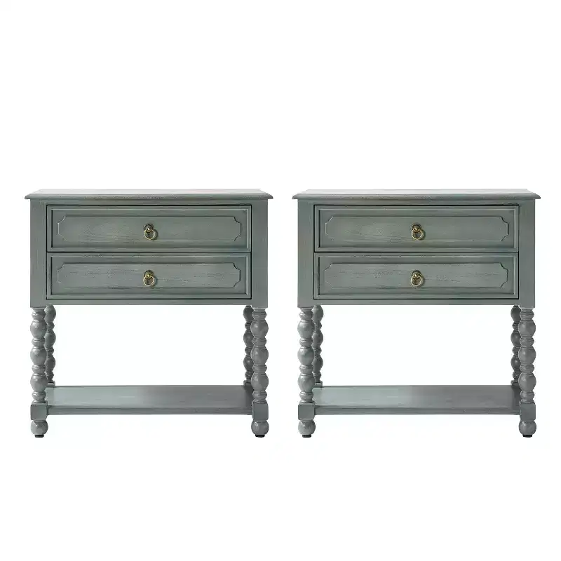 30 Tall 2-Drawer End Table with Built-in Charging Outlets Set of 2