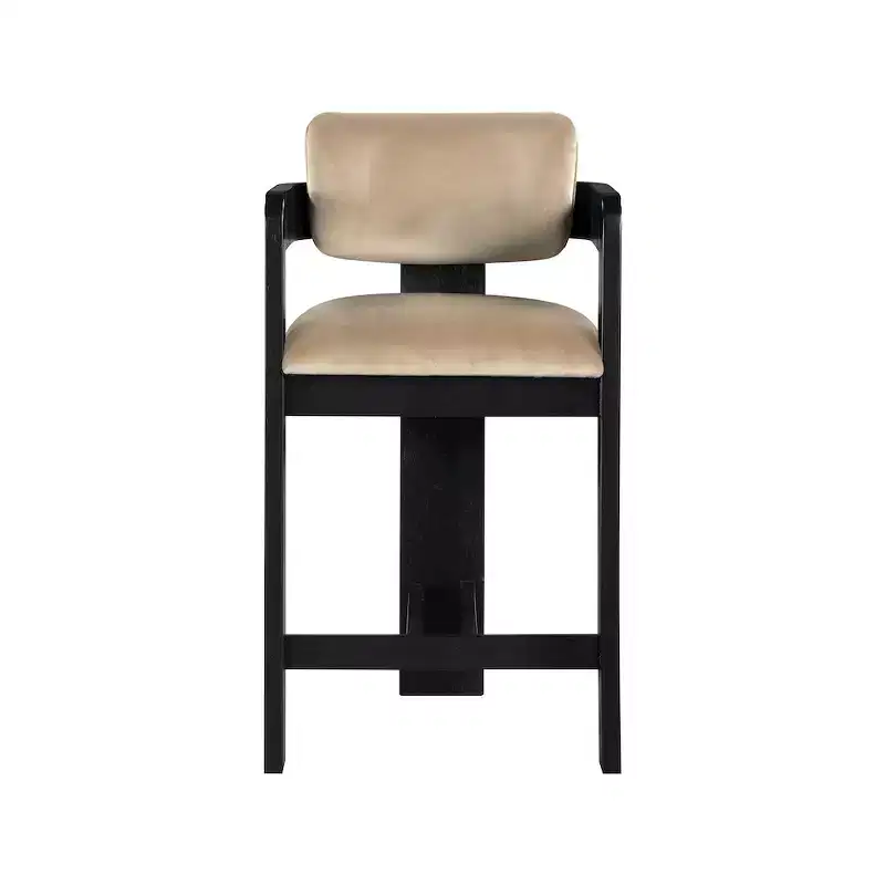 Velvet Counter Height Bar Stool, Art Deco Fluted Wood, Green, 300 lb Capacity