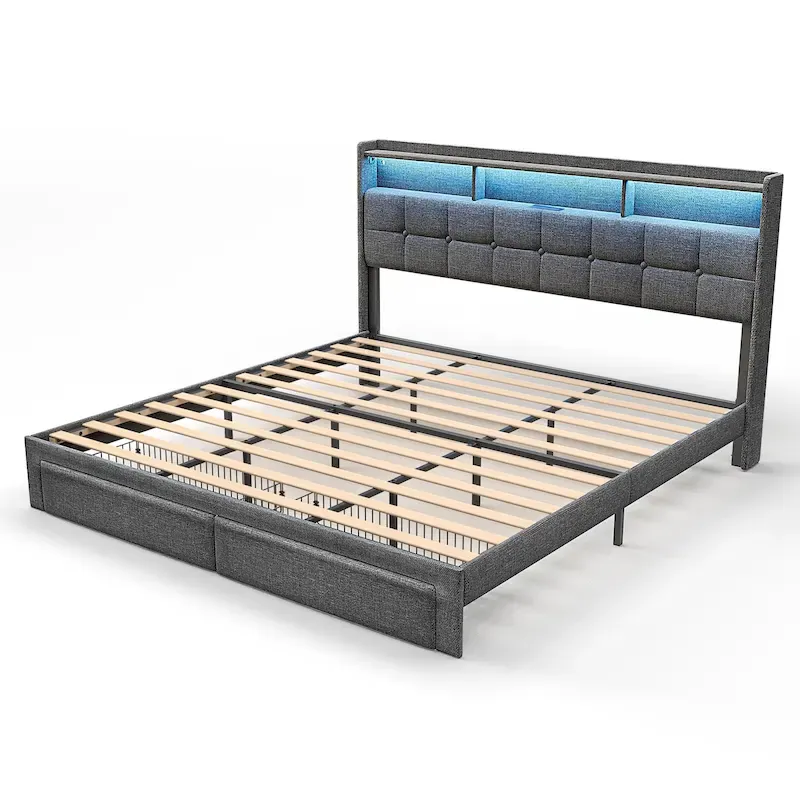 King Platform Bed | RGB Lighting, 20W USB Charging & Storage Headboard
