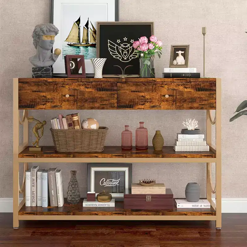 Light Luxury Entryway Console Table with 2 Drawers & 2 Shelves