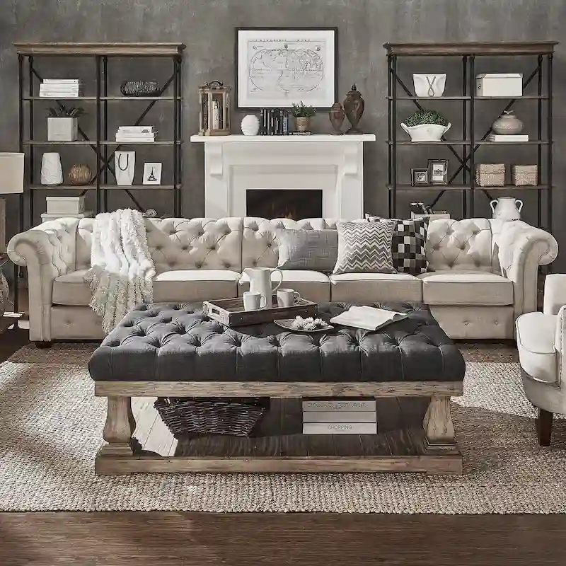 Knightsbridge Beige Linen Tufted Chesterfield Modular Sofa by iNSPIRE Q Artisan