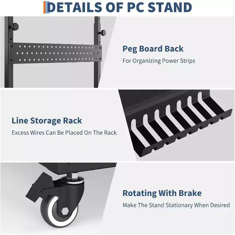 Adjustable Computer Tower Stand with Wheels, 2-Tier Rolling CPU Stand with Cable Storage, 11-Level Height, Rustic Brown