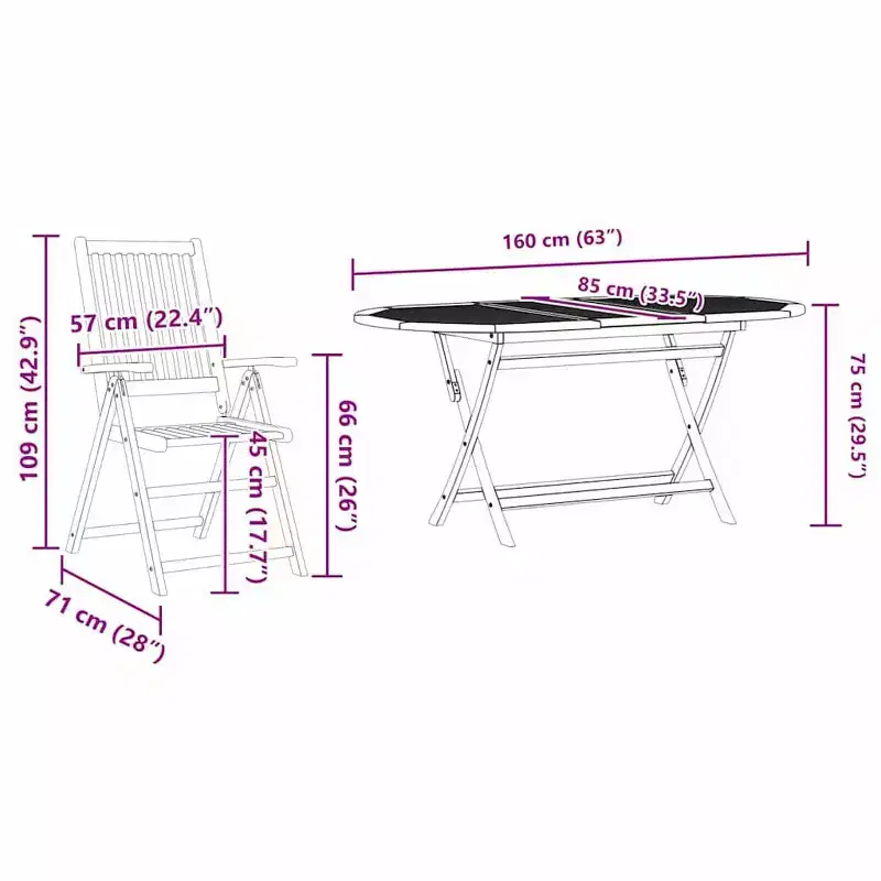 vidaXL Garden Dining Set Folding 5 pcs Solid Acacia Wood