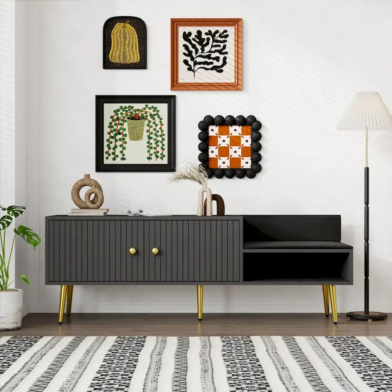 54.3 Shoe Storage Bench with Hidden Storage and Upholstered Cushions for Bedside