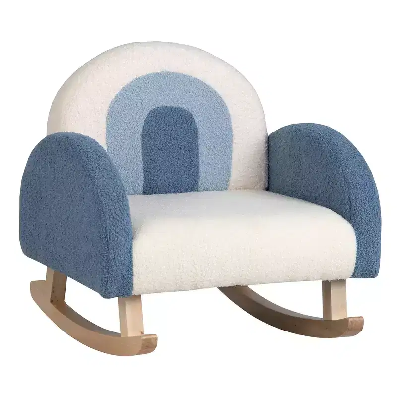 Kids Velvet Rocking Chair with Solid Wood Legs – Ergonomic, 110 lb Capacity, Blue/Red