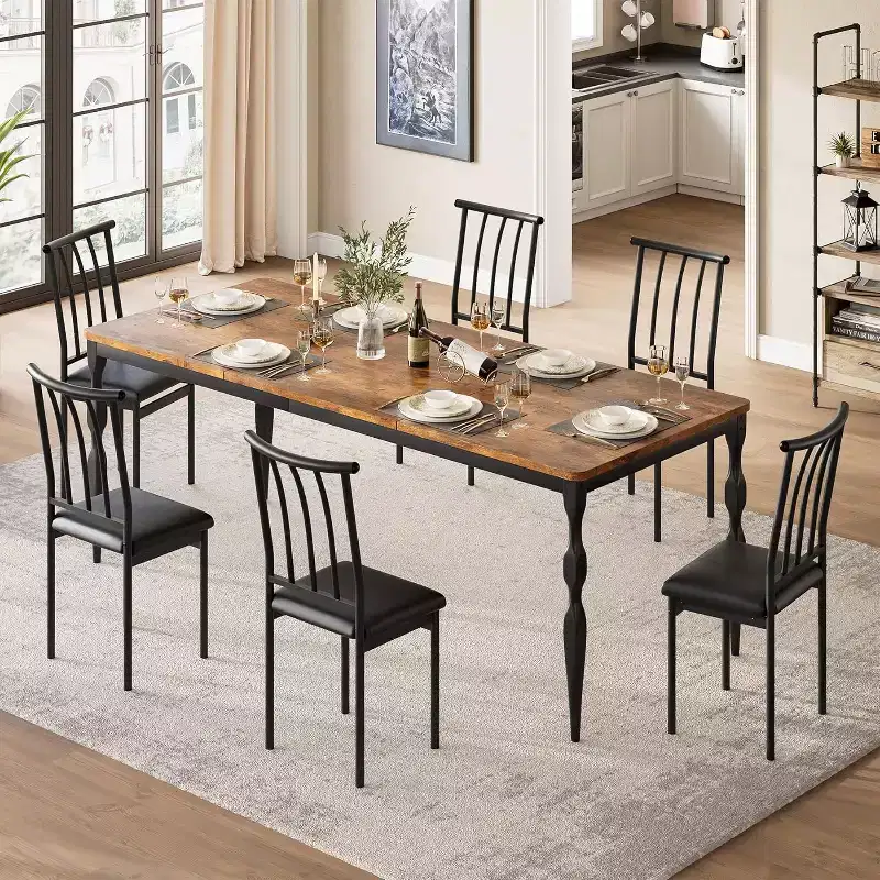 COZONY 78 Farmhouse Dining Table, Rectangular Wood Table for 6-8, Heavy Duty Legs, Wash Grey Finish