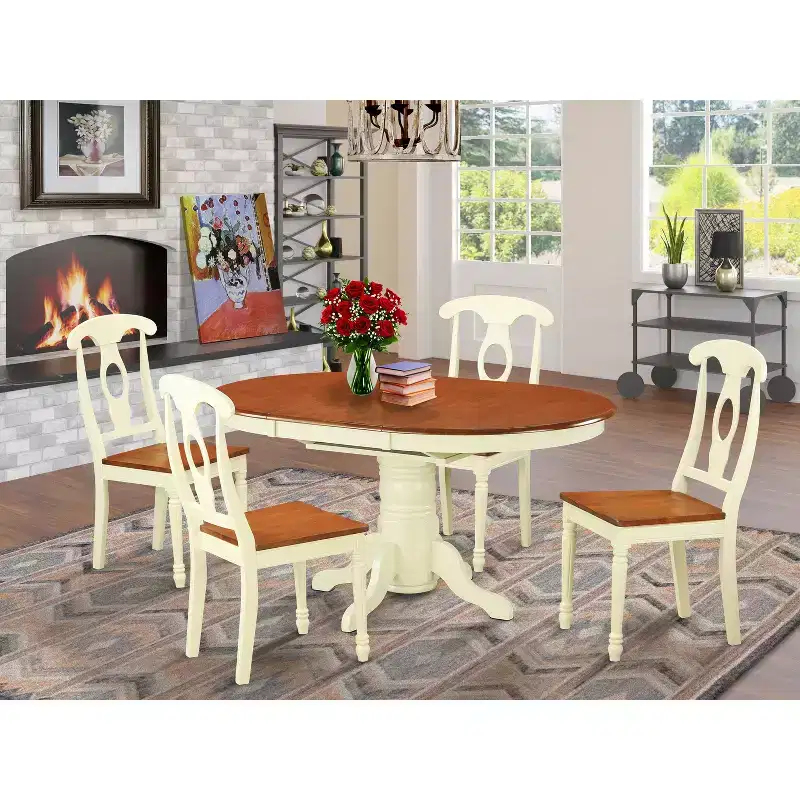 HomeStock Dining Table Set Butterfly Leaf Chairs 42x60 Inch