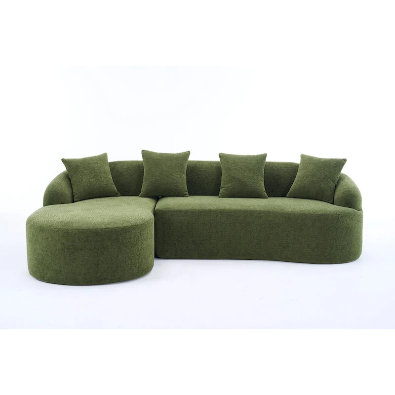 L-Shaped Chenille Sectional Sofa with Chaise and 4 Pillows