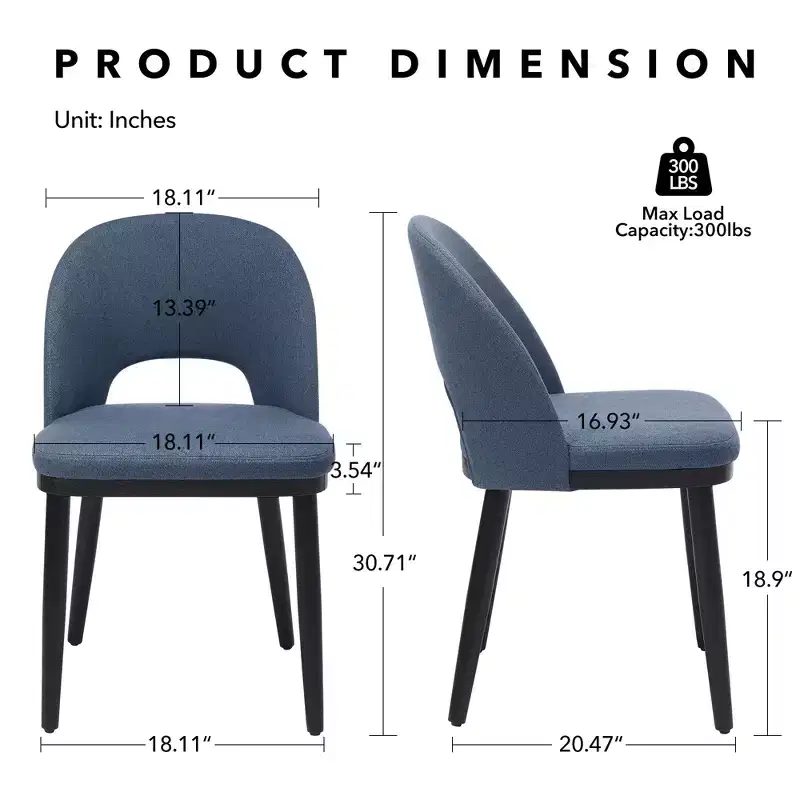 Set of 2 Modern Fabric Dining Chairs, Sturdy Wooden Frame High Back Dinner Chairs for Home Kitchen & Commercial Use