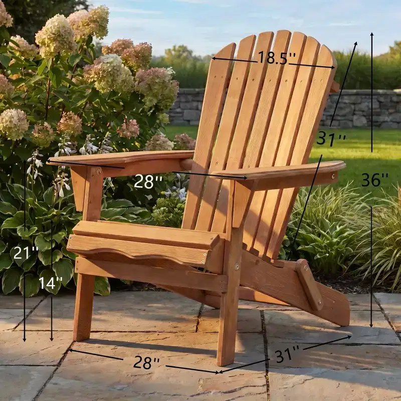 JVNOXK Set of 2 Wooden Folding Adirondack Chairs with Pre-Assembled Backrest, Outdoor Patio Chairs for Garden, Backyard, Porch, Pool & Fire Pit
