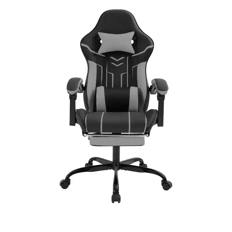 MAYEERTY Gaming Chair, Computer Chair, Ergonomic Chair with Footrest Lumbar Backrest for Living Room Black Gray