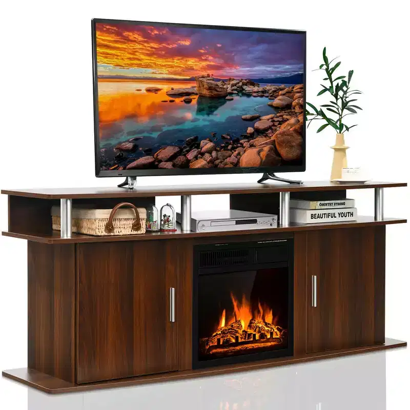 Costway 63'' Fireplace TV Stand W/18'' 1500W Electric Fireplace up to 70'' Walnut