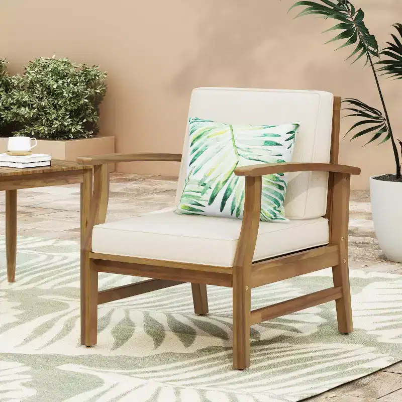 TUYOHW Rustic Patio Accent Chairs Set of 1,Upholstered Club Chairs,Outdoor Acacia Conversation seat for Porch,Garden & Backyard,400lbs Capacity