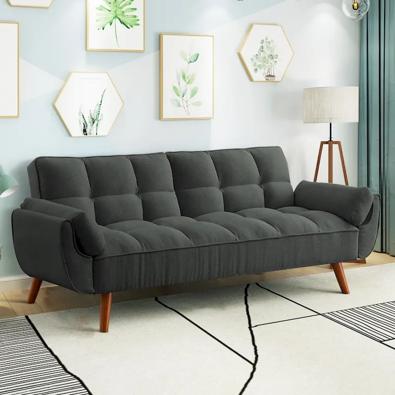 75.39 Futon Sofa Bed, Convertible Folding Futon Couch Recliner Lounge For Living Room With 2 Pillow/Armrest