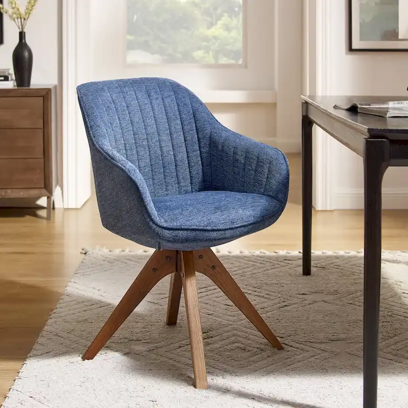 Modern Home Office Swivel Arm Accent Chair with Wood Legs