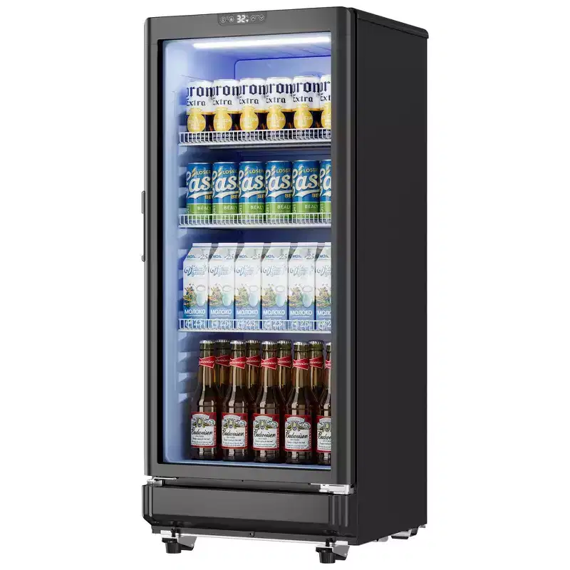 Simzlife 6 cu. ft./220 Cans Beverage Refrigerator Freestanding, Glass Door & LED Light, Efficient cooling, for Home/Bar/Office, Black