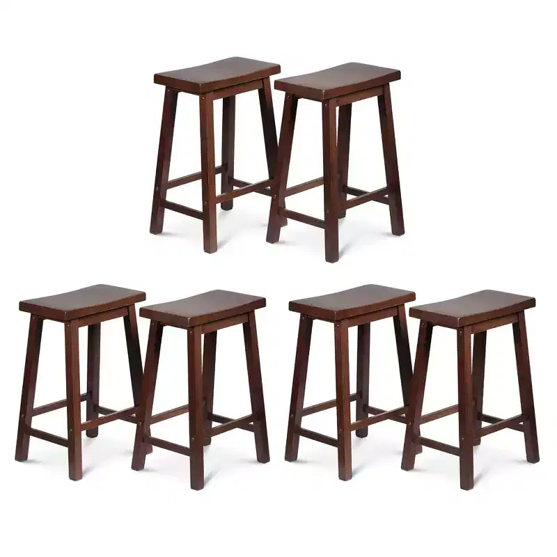 Classic Saddle-Seat 24 Tall Kitchen Counter Stools for Homes, Dining Spaces, and Bars w/ Backless Seats, 4 Square Legs, Walnut ( )