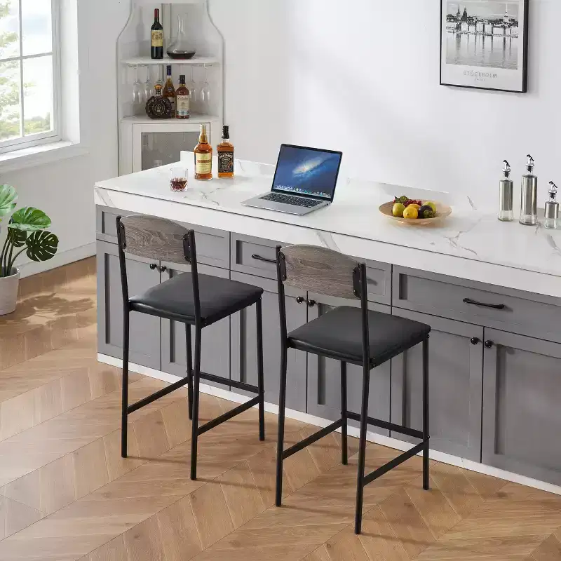 TROPOW Bar Stools, Set of 2-4 PU Upholstered Barstools, 25.2 Inch Modern Counter Height Barstools with Back and Footrest, Dining Chairs