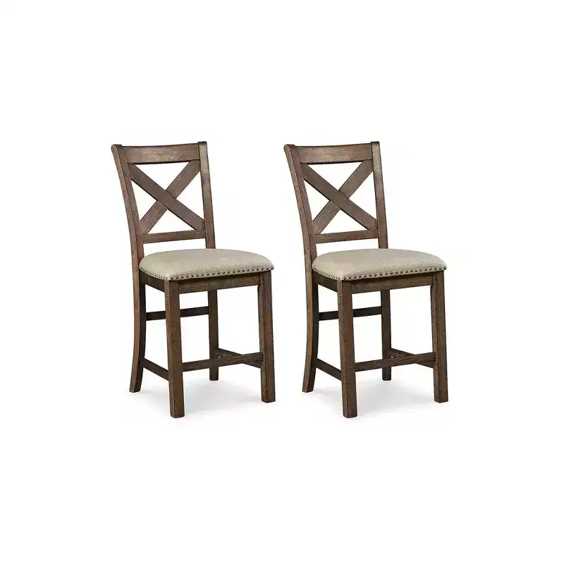 Signature Design by Ashley Morivile Counter Height Upholstered Barstool, Set of 2, Beige