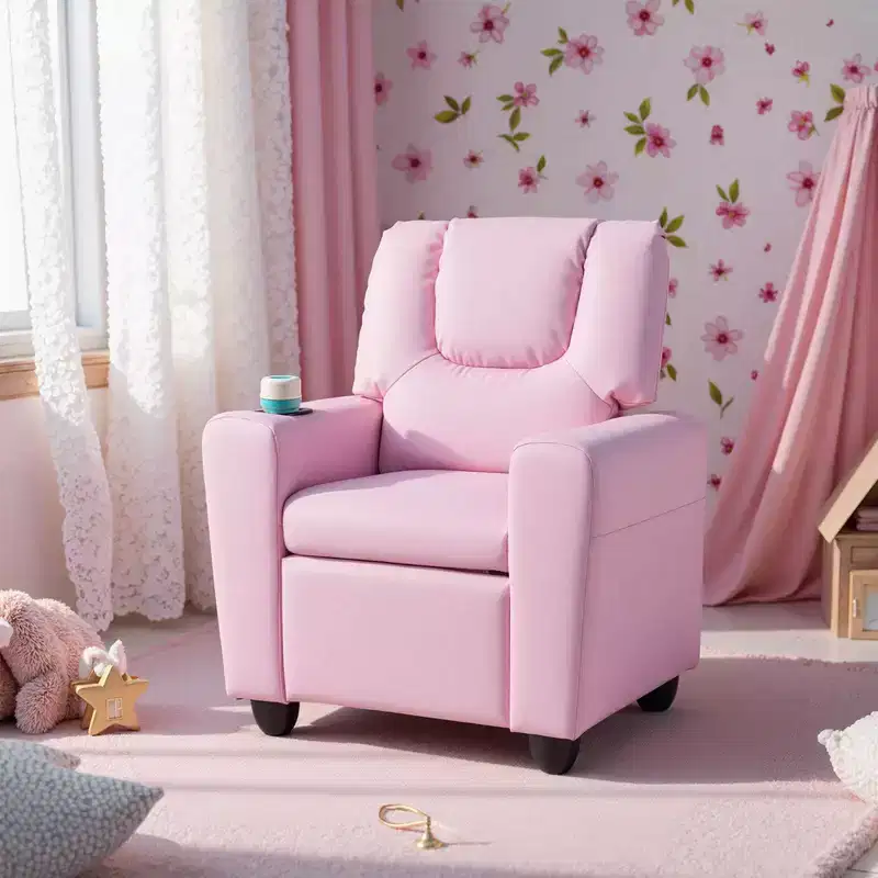 Costway Kids Recliner Armchair Children's Furniture Sofa Seat Couch Chair w/Cup Holder Pink
