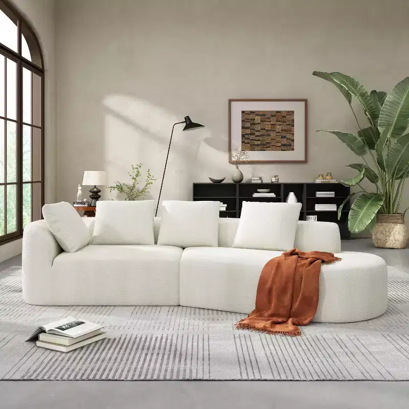 116-Inch Modern Curved Sectional Sofa with High-Density Sponge, Pearl Upholstery, for Lounge