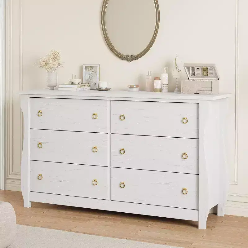 47.2 inch White 6 Drawer Dresser, Freestanding Storage Organizer for Bedroom, Living Room and Entryway, Easy Assembly Space Saving Design