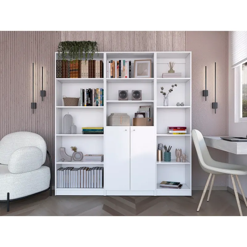 Kenyon 3pc Set 67 Wide 5-Shelf and Cabinet Bookcase